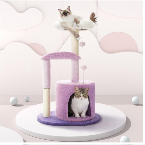 New 32-Inch Purple Flower Cat Tree Tower with Scratching Post - Condo for Cats - Picture 5 of 10